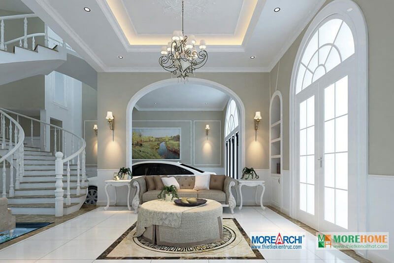 Nội thất phòng khách với tông màu lạnh thể hiện sự nhẹ nhàng và tinh tế theo sở thích của gia chủ