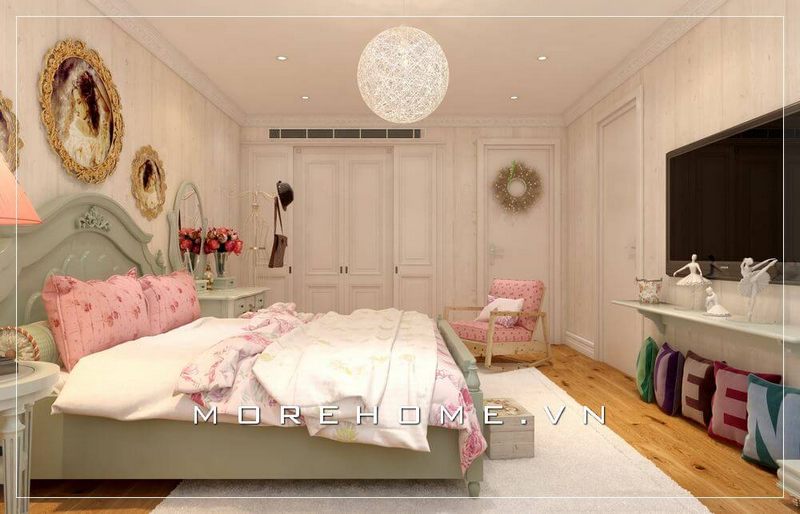 Thiết kế nội thất phòng ngủ con gái siêu dễ thương cùng với những gam màu họa tiết đẹp mắt